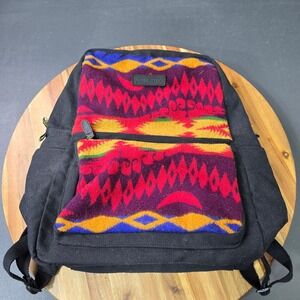 Pendleton Backpack Unisex Black Wool Canvas Southwestern Geometric Daypack Bag